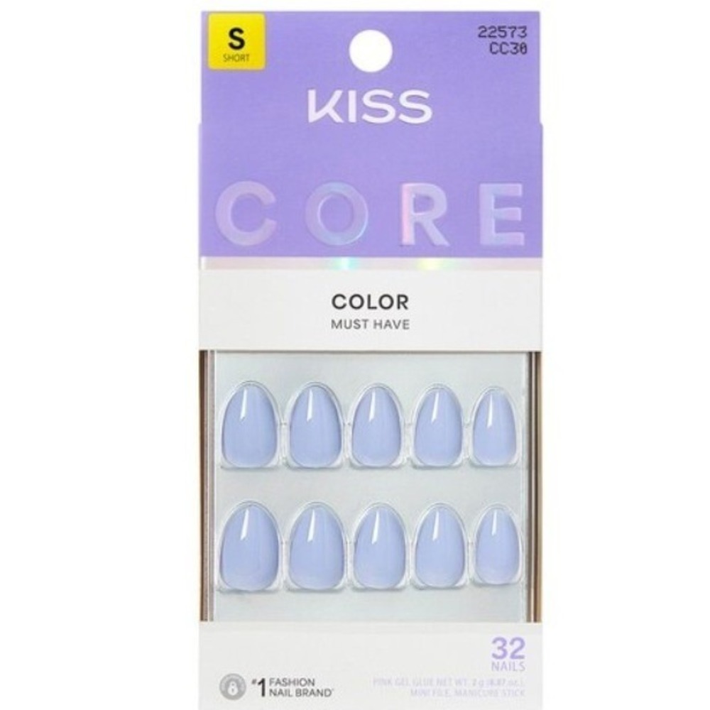 KISS Core Color Must Have Press-On Nails Short Almond Lavender Grey 32ct CC30